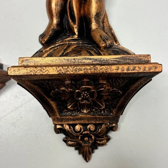 Set of 2 vintage Coppercraft Guild Syroco Cherub wall sconces - Picture 4 of 11